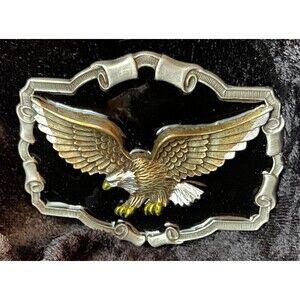 Vtg 90s Belt Buckle Pewter 3D Soaring Eagle Black Enamel Great American Products